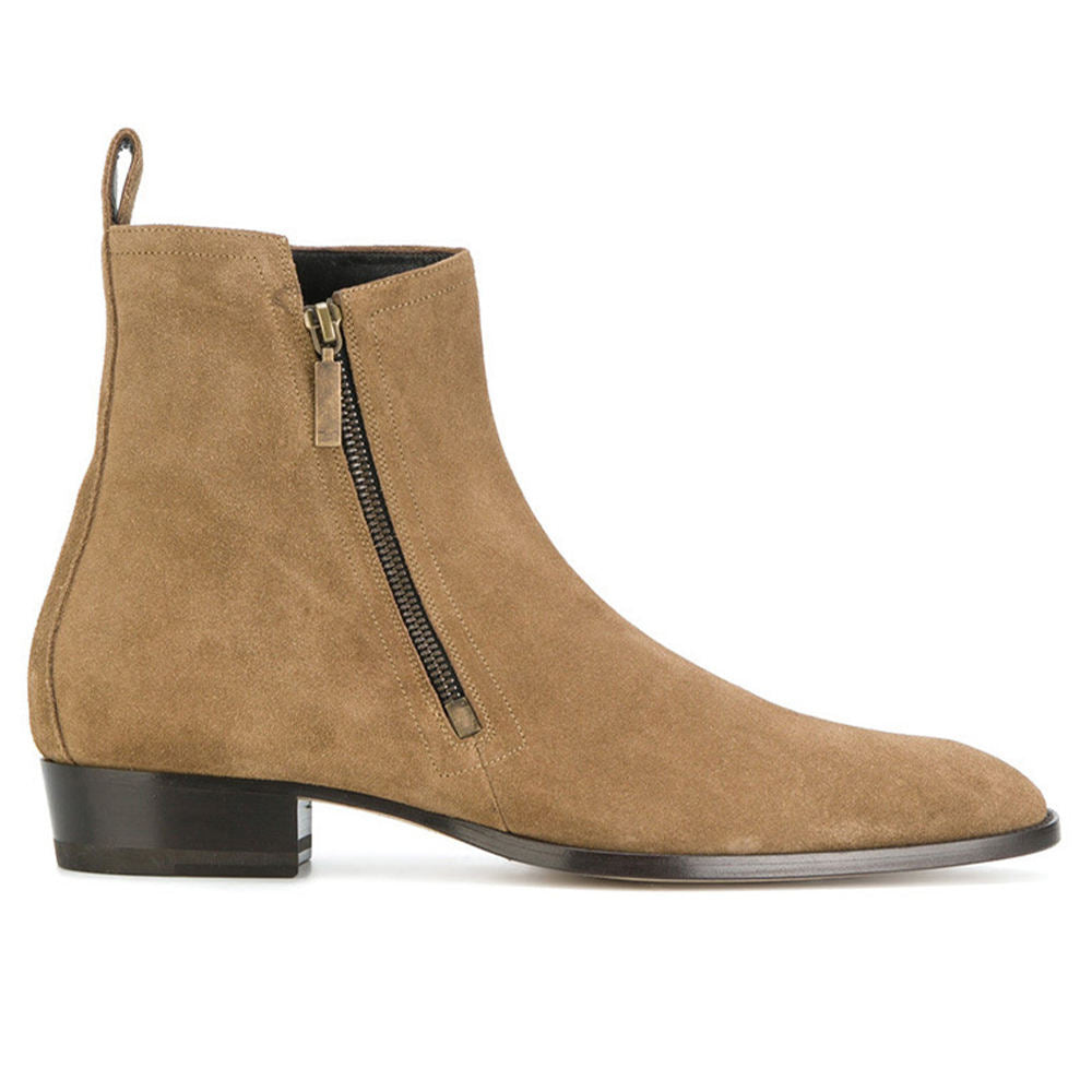 Handmade Men's Full Grain Suede Zipper Boots - Image 3