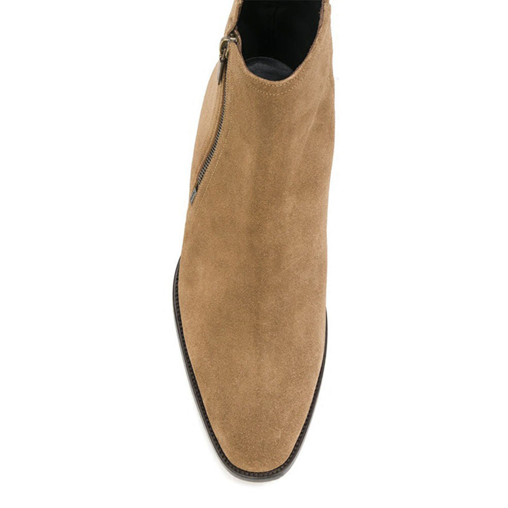 Handmade Men's Full Grain Suede Zipper Boots - Image 5