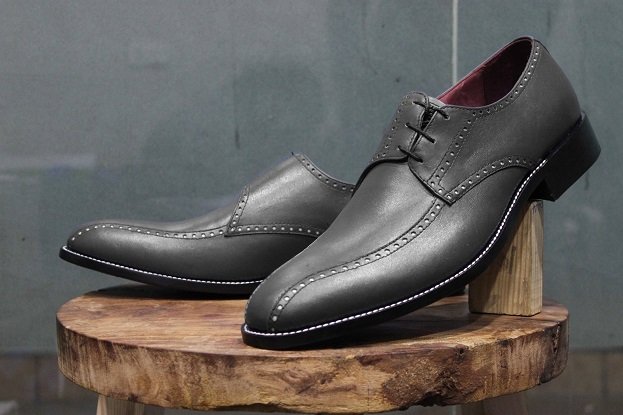Handmade Mens Gray Color Leather Derby Shoes, Gray Dress Shoes for men
