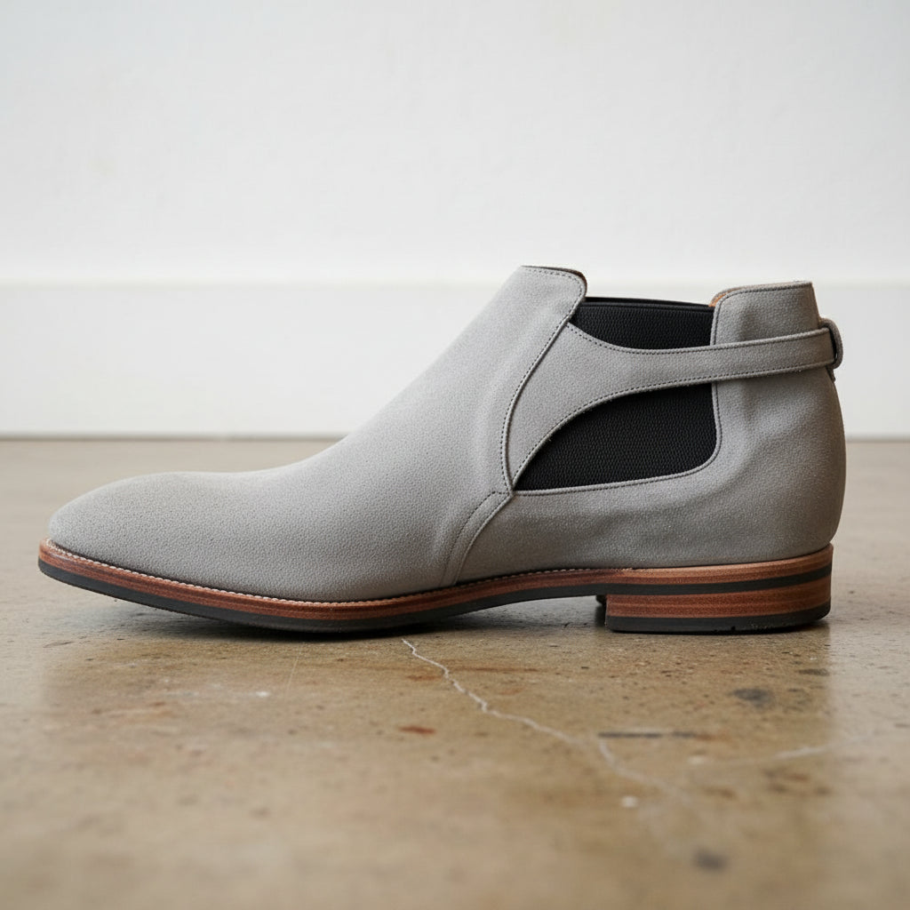 Handmade Mens Gray Genuine Suede Jodhpurs Boot, Men Monk Strap Ankle Boots
