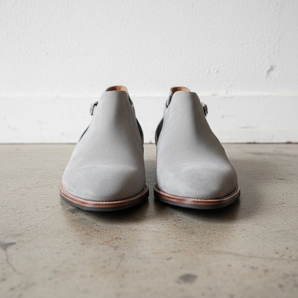 Handmade Mens Gray Genuine Suede Jodhpurs Boot, Men Monk Strap Ankle Boots