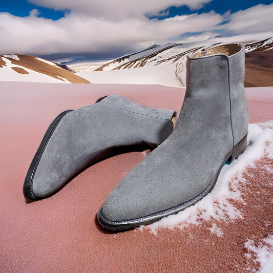 Handmade Mens Gray suede ankle boots, Men dress boot, Gray zipper boot