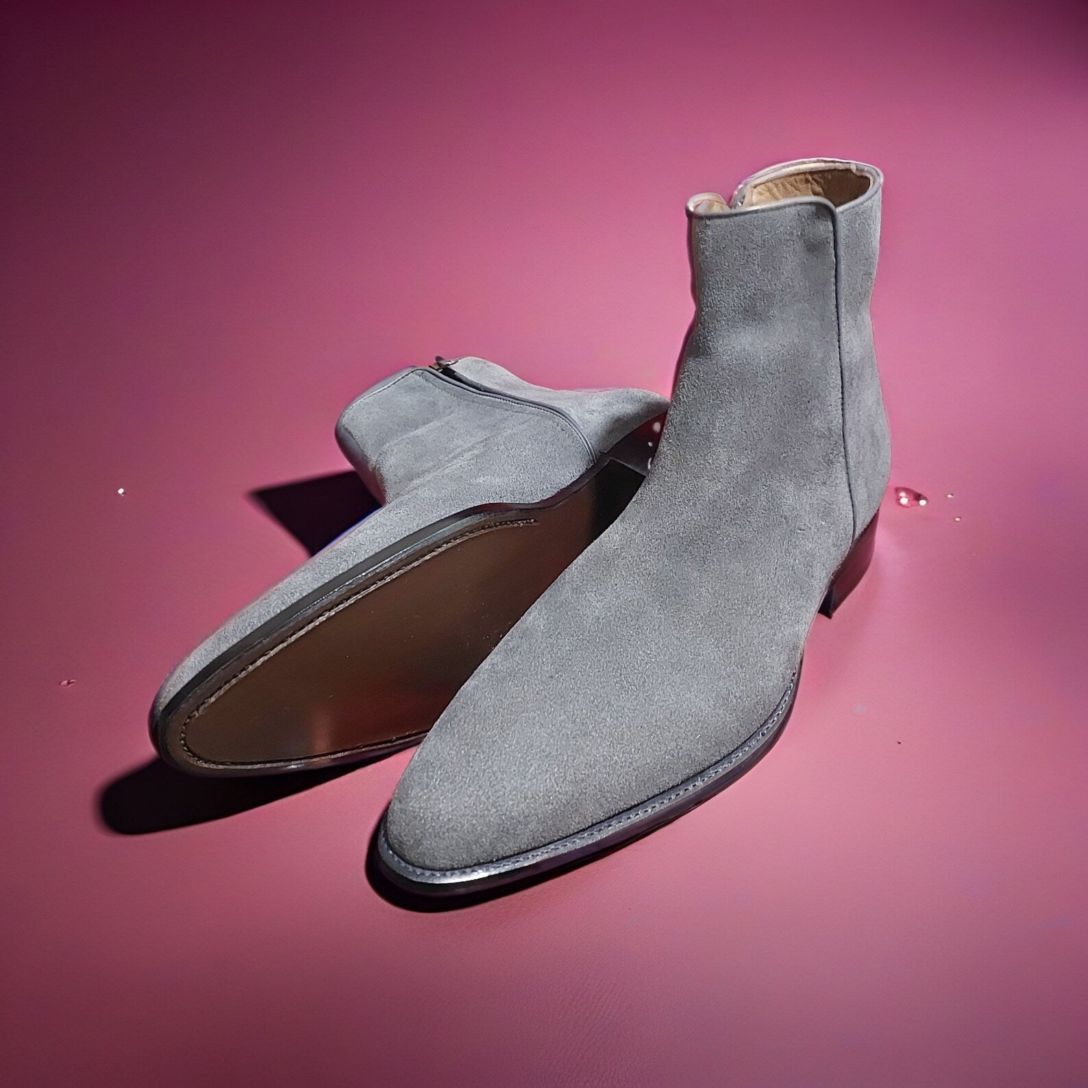 Handmade Mens Gray suede ankle boots, Men dress boot, Gray zipper boot