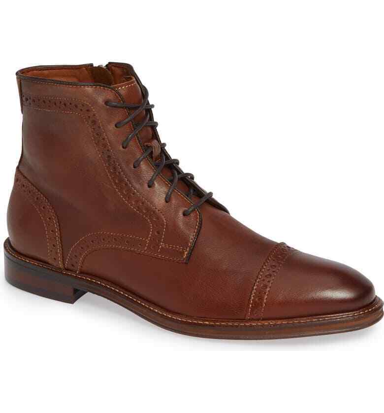 Handmade Mens Lace up dress boots, Mens style brown cap toe ankle boots