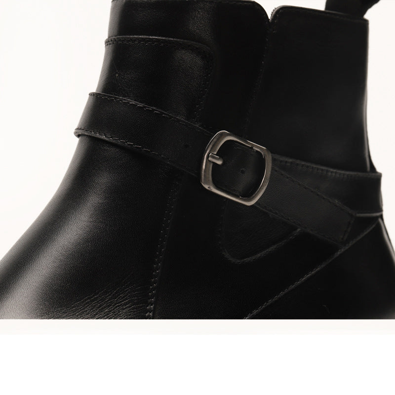 Handmade Men's Leather Buckle Ankle Boots