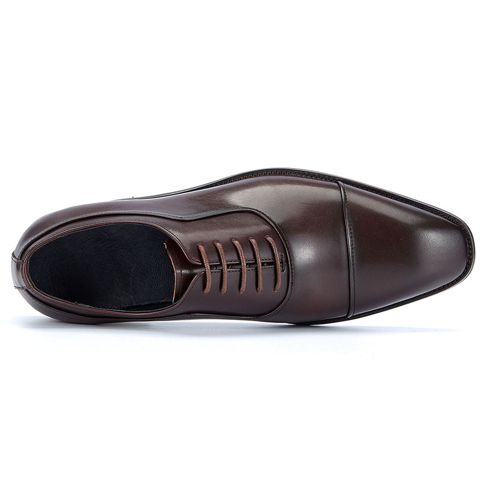 Handmade Men's Leather Cap-Toe Derby Shoes