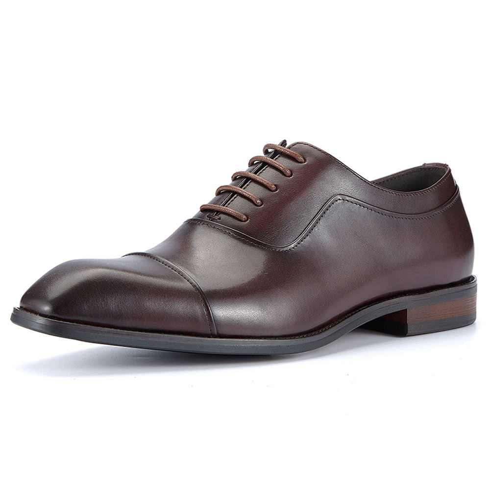 Handmade Men's Leather Cap-Toe Derby Shoes