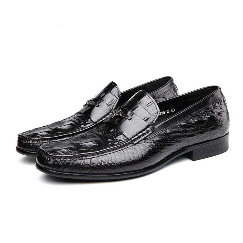 Handmade Men's Leather Crocodile Pattern Loafers - Calf Lether Shoes