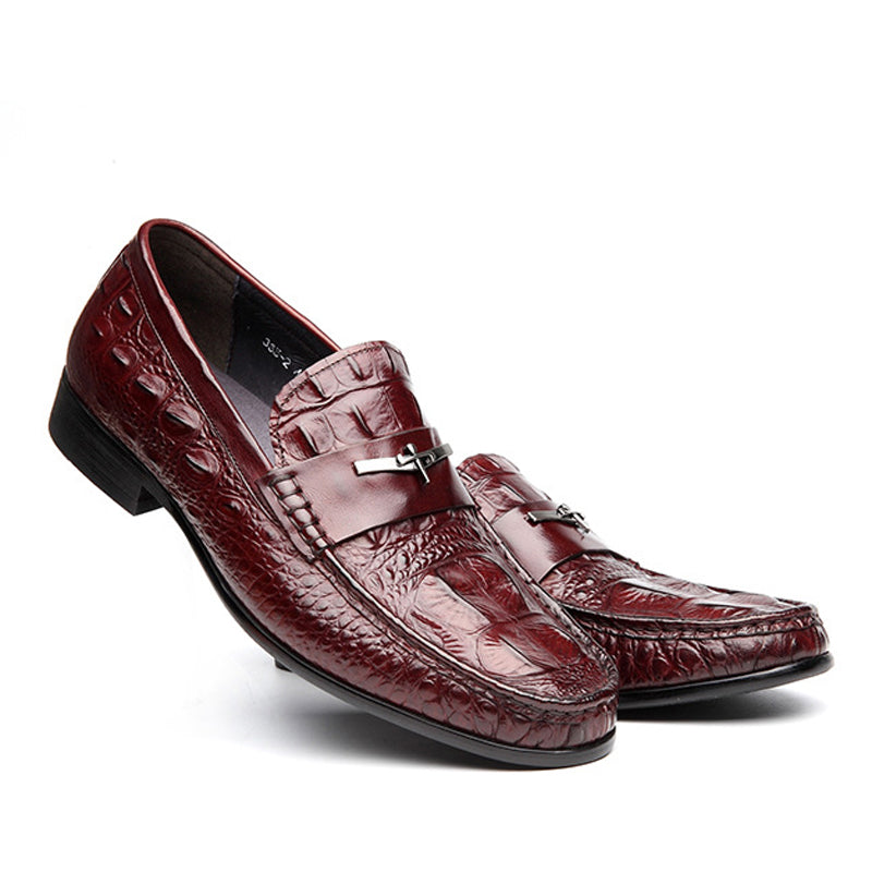 Handmade Men's Leather Crocodile Pattern Loafers - Calf Lether Shoes