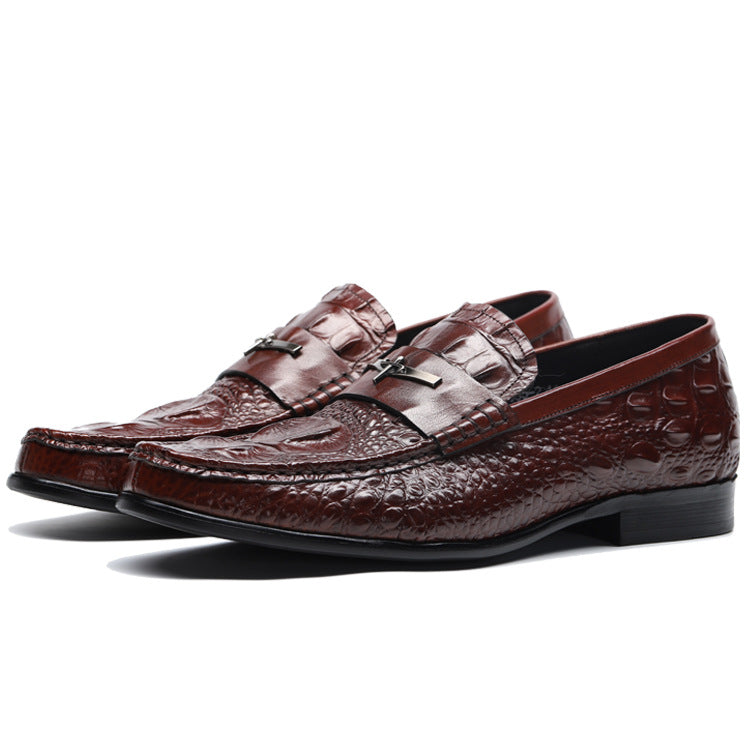 Handmade Men's Leather Crocodile Pattern Loafers - Calf Lether Shoes