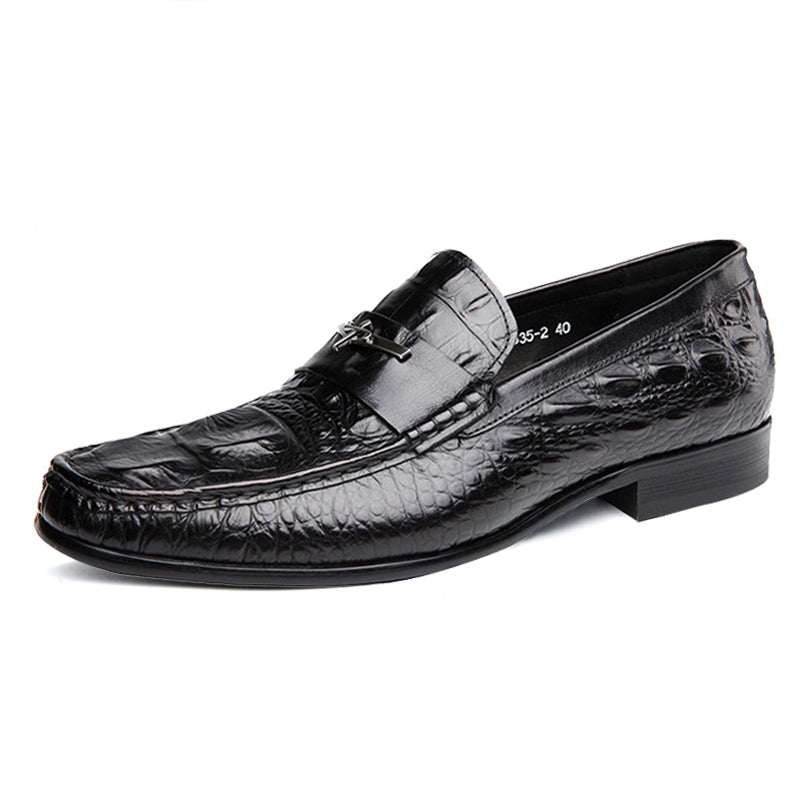 Handmade Men's Leather Crocodile Pattern Loafers - Calf Lether Shoes