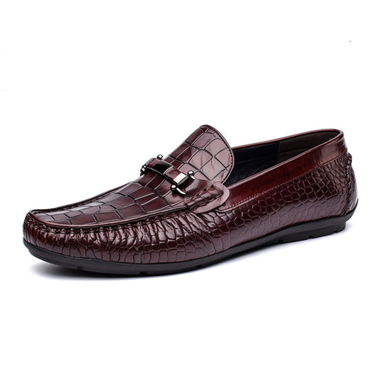 Handmade Men's Full Grain Leather Crocodile Pattern Loafers