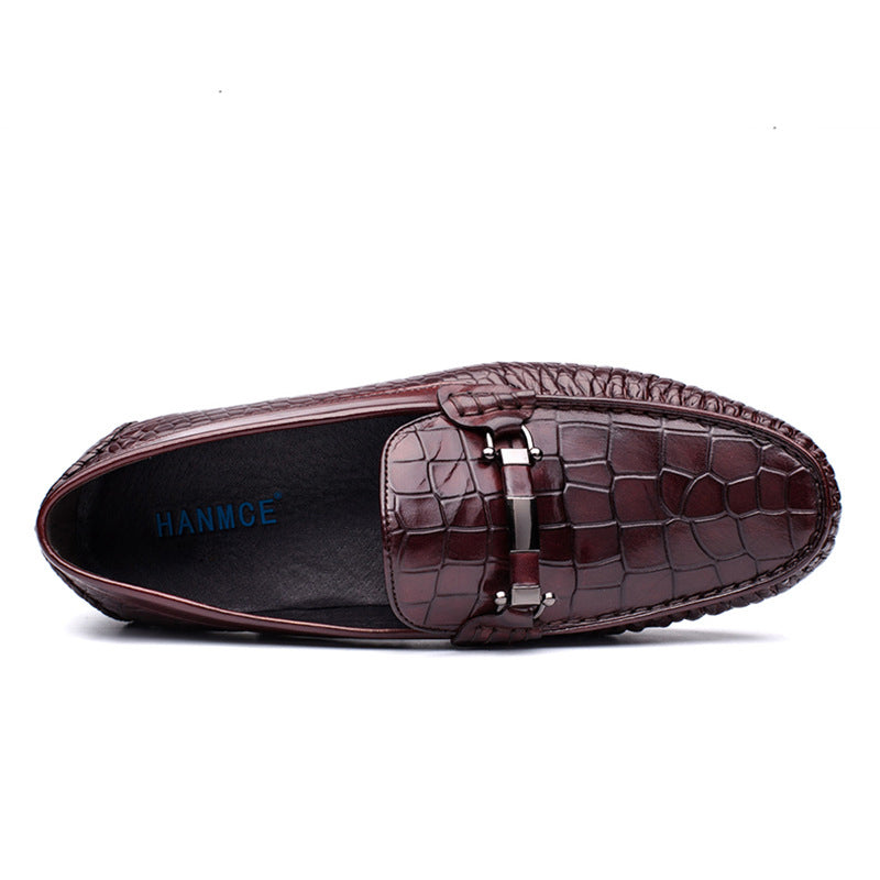 Handmade Men's Full Grain Leather Crocodile Pattern Loafers