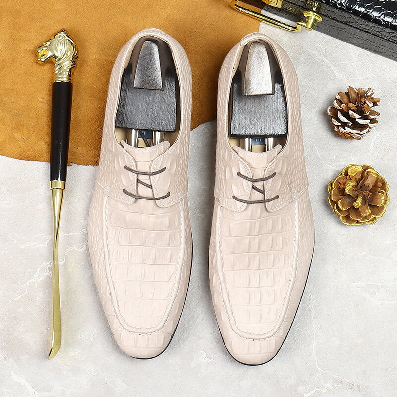 Handmade Men's Leather Crocodile Pattern Oxford Shoes - Classic Design