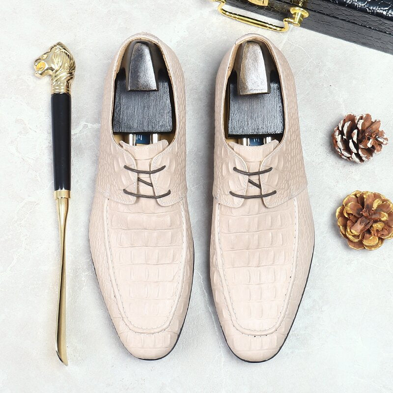 Handmade Men's Leather Crocodile Pattern Oxford Shoes - Classic Design