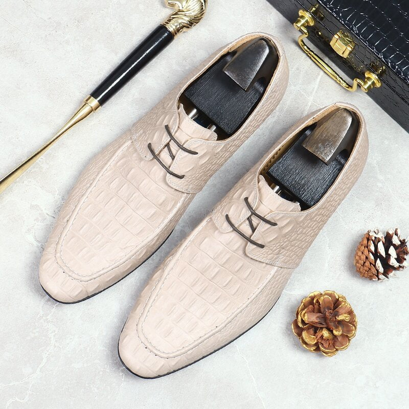 Handmade Men's Leather Crocodile Pattern Oxford Shoes - Classic Design