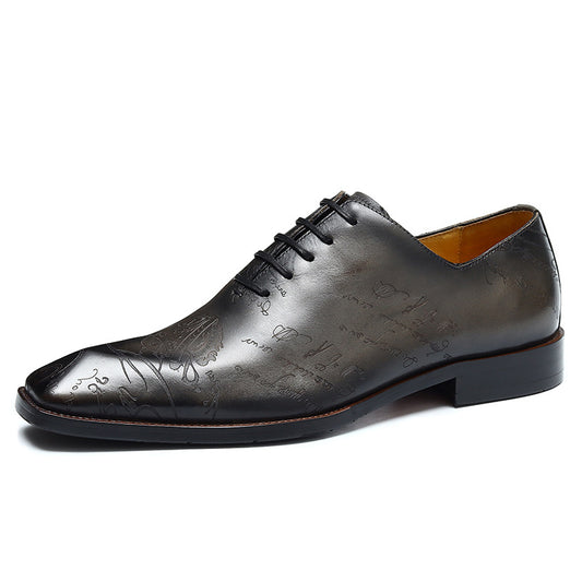 Handmade Men's Leather Embossed Oxford Dress Shoes