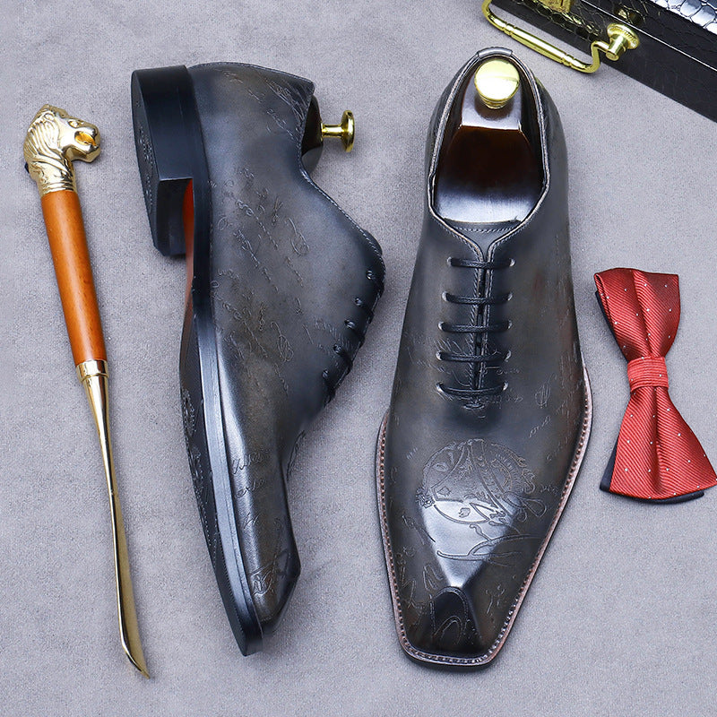 Handmade Men's Leather Embossed Oxford Dress Shoes