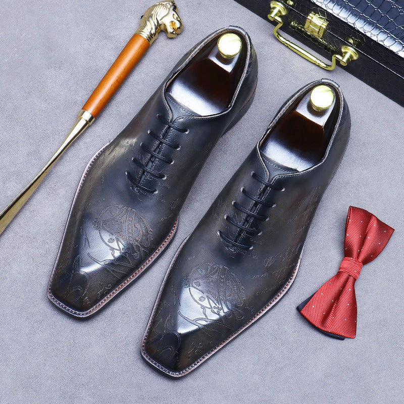 Handmade Men's Leather Embossed Oxford Dress Shoes