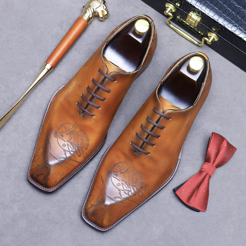 Handmade Men's Leather Embossed Oxford Dress Shoes