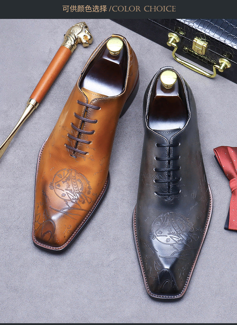 Handmade Men's Leather Embossed Oxford Dress Shoes