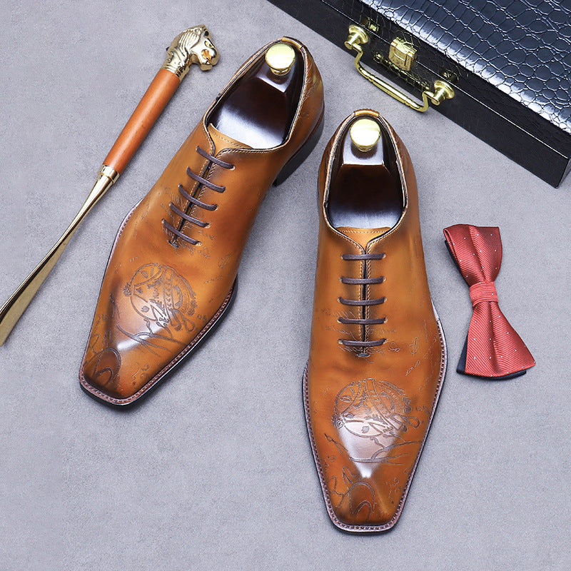 Handmade Men's Leather Embossed Oxford Dress Shoes