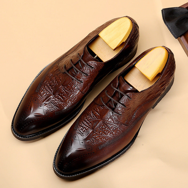 Handmade Men's Calf Leather Embossed Dress Shoes