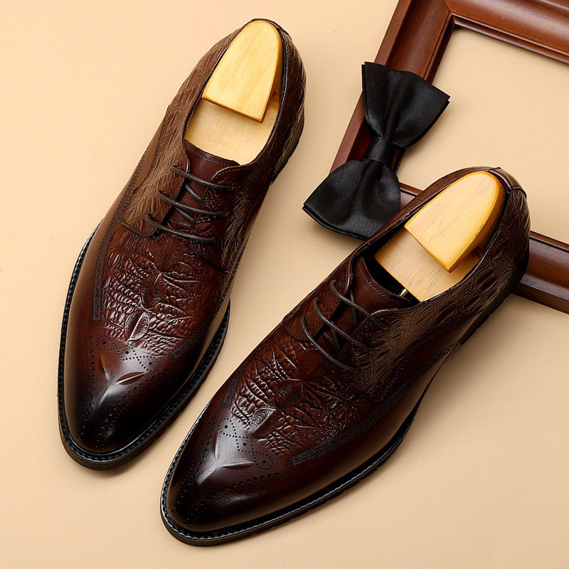 Handmade Men's Calf Leather Embossed Dress Shoes