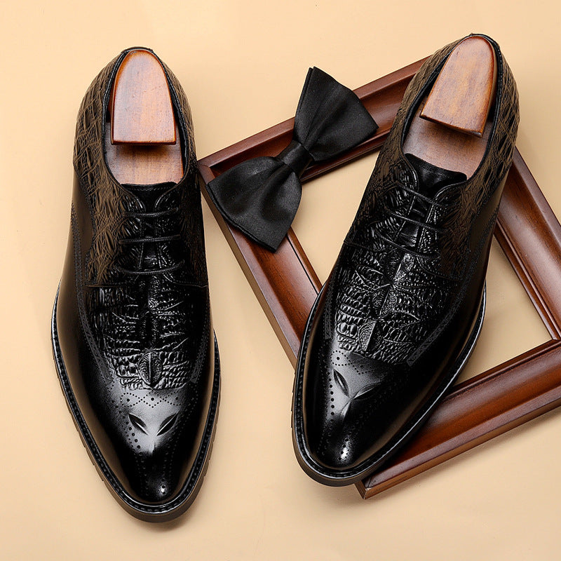 Handmade Men's Calf Leather Embossed Dress Shoes