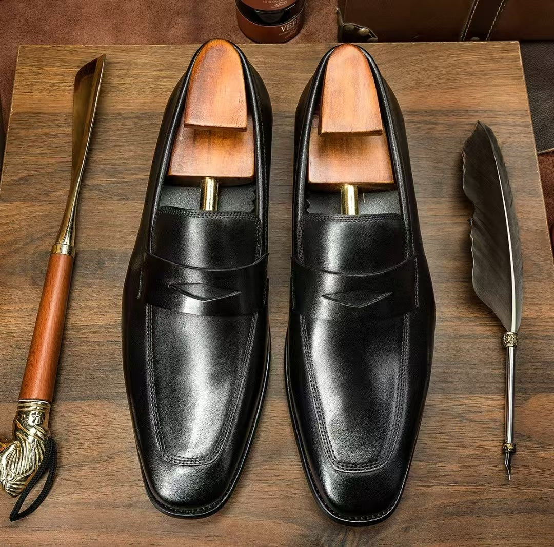 Handmade Men's Leather Formal Slip-On Shoes