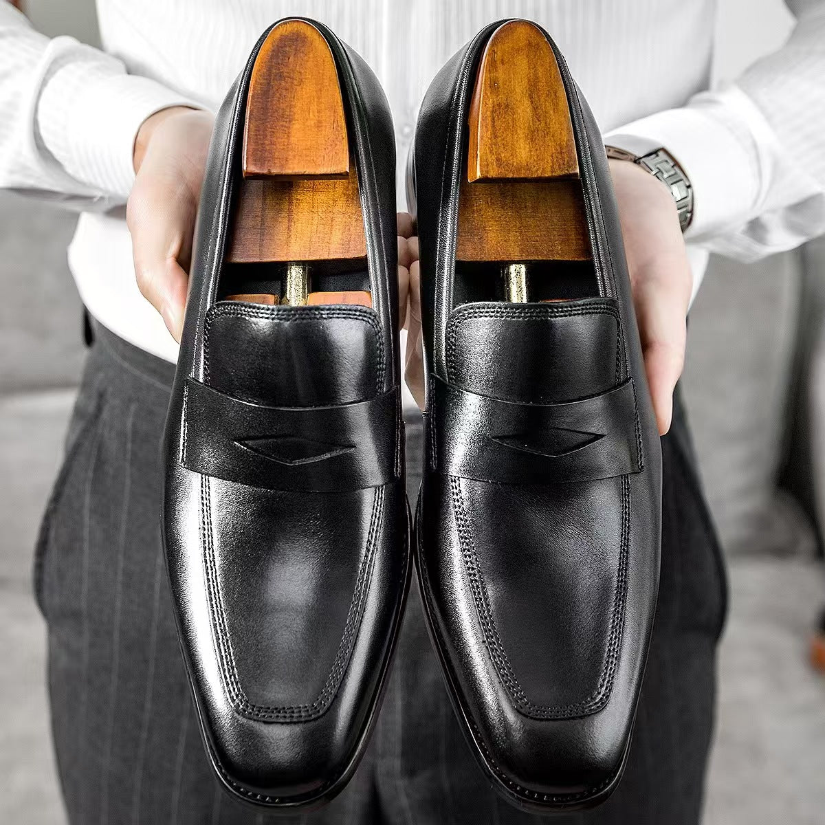 Handmade Men's Leather Formal Slip-On Shoes