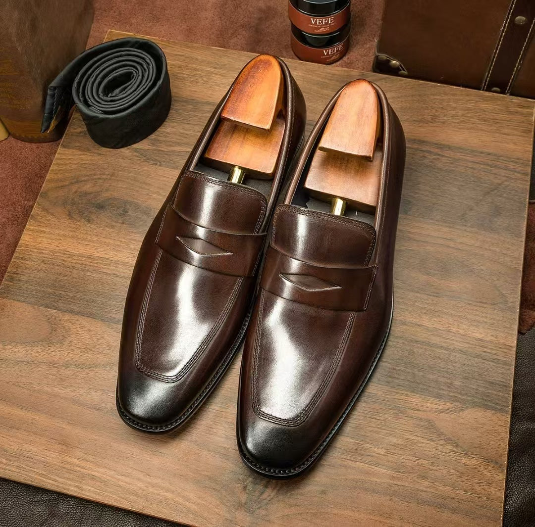 Handmade Men's Leather Formal Slip-On Shoes