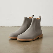 Handmade Mens Light Gray Suede Chelsea boots, Men Casual wear ankle boots - angle-view-showing-depth