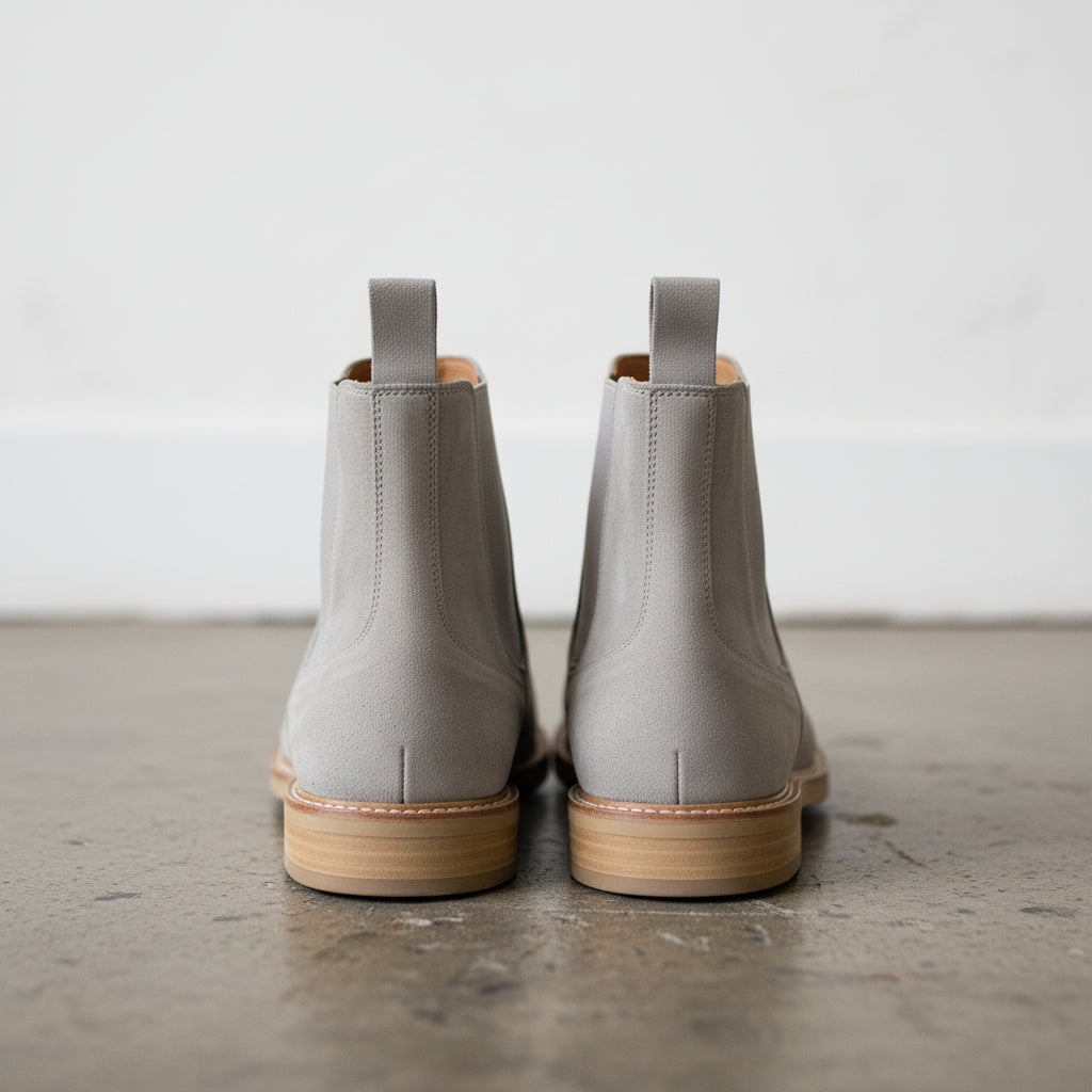 Handmade Mens Light Gray Suede Chelsea boots, Men Casual wear ankle boots - back-view