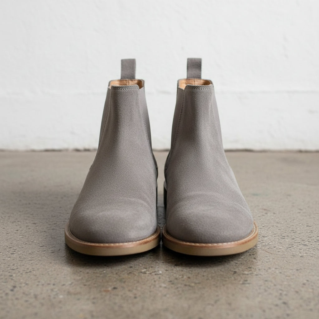 Handmade Mens Light Gray Suede Chelsea boots, Men Casual wear ankle boots - front-view
