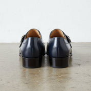Handmade Mens Navy blue leather monk shoes, Mens dress shoes - back-view