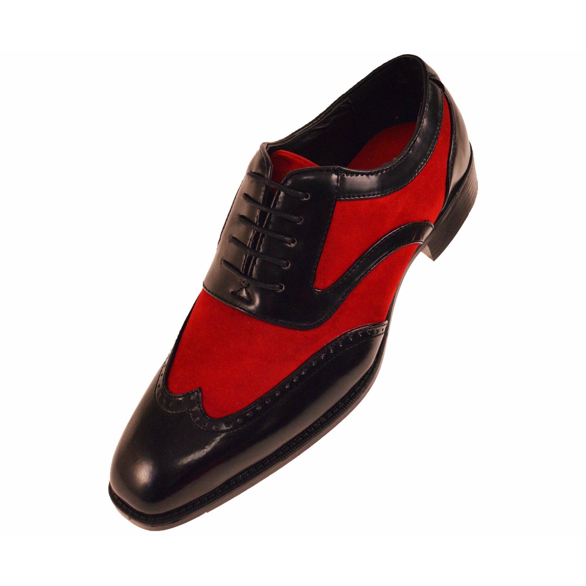 Handmade Mens Oxford Wing Tip Suede And Calf Leather Black And Red