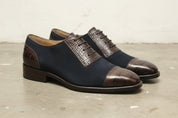 Handmade Mens Oxfords Two tone Formal Shoes, Men leather and suede shoes - 3-4-right-view