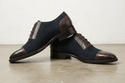 Handmade Mens Oxfords Two tone Formal Shoes, Men leather and suede shoes - angle-view-showing-depth