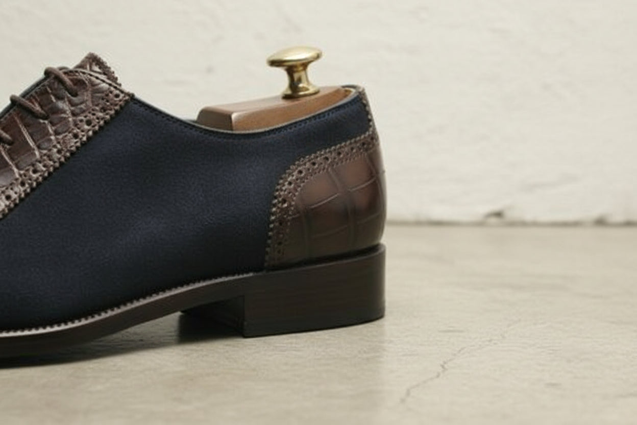 Handmade Mens Oxfords Two tone Formal Shoes, Men leather and suede shoes - detail-view-showing-texture