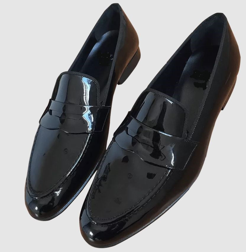 Handmade Mens Patent Leather Shoes, Men Black formal shoes moccasins Loafer