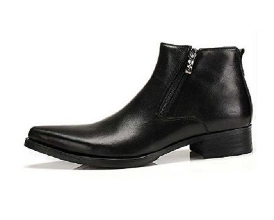 Handmade Mens Pointed Toe Boots, Men Black Zipper Ankle Boot, Fashion