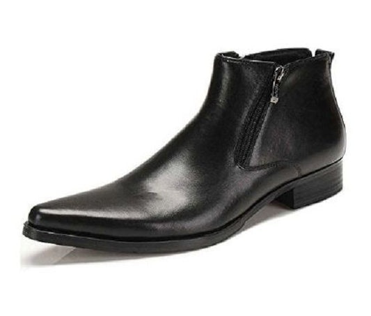 Handmade Mens Pointed Toe Boots, Men Black Zipper Ankle Boot, Fashion