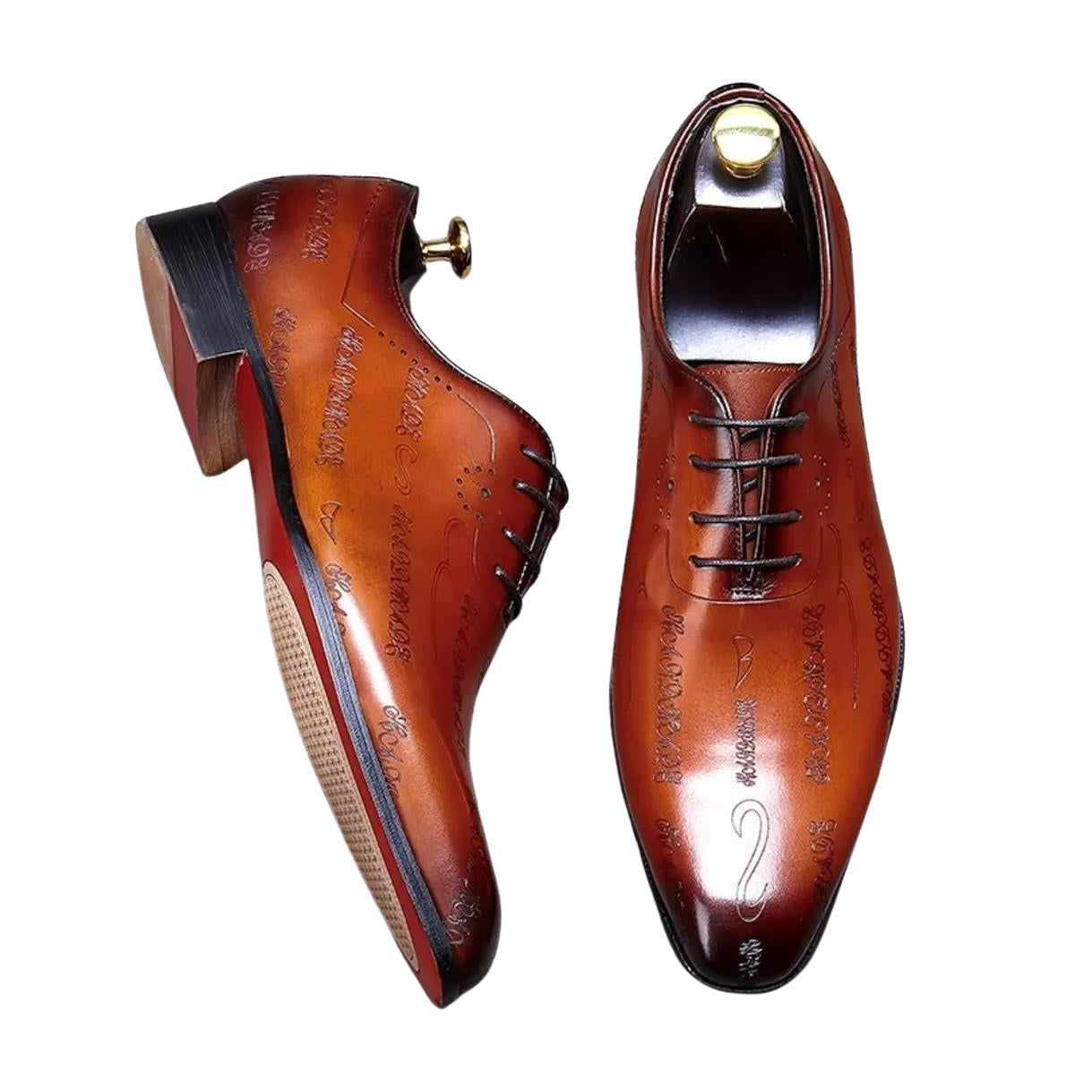 Handmade Men's Polished Leather Embossed Oxford Dress Shoes