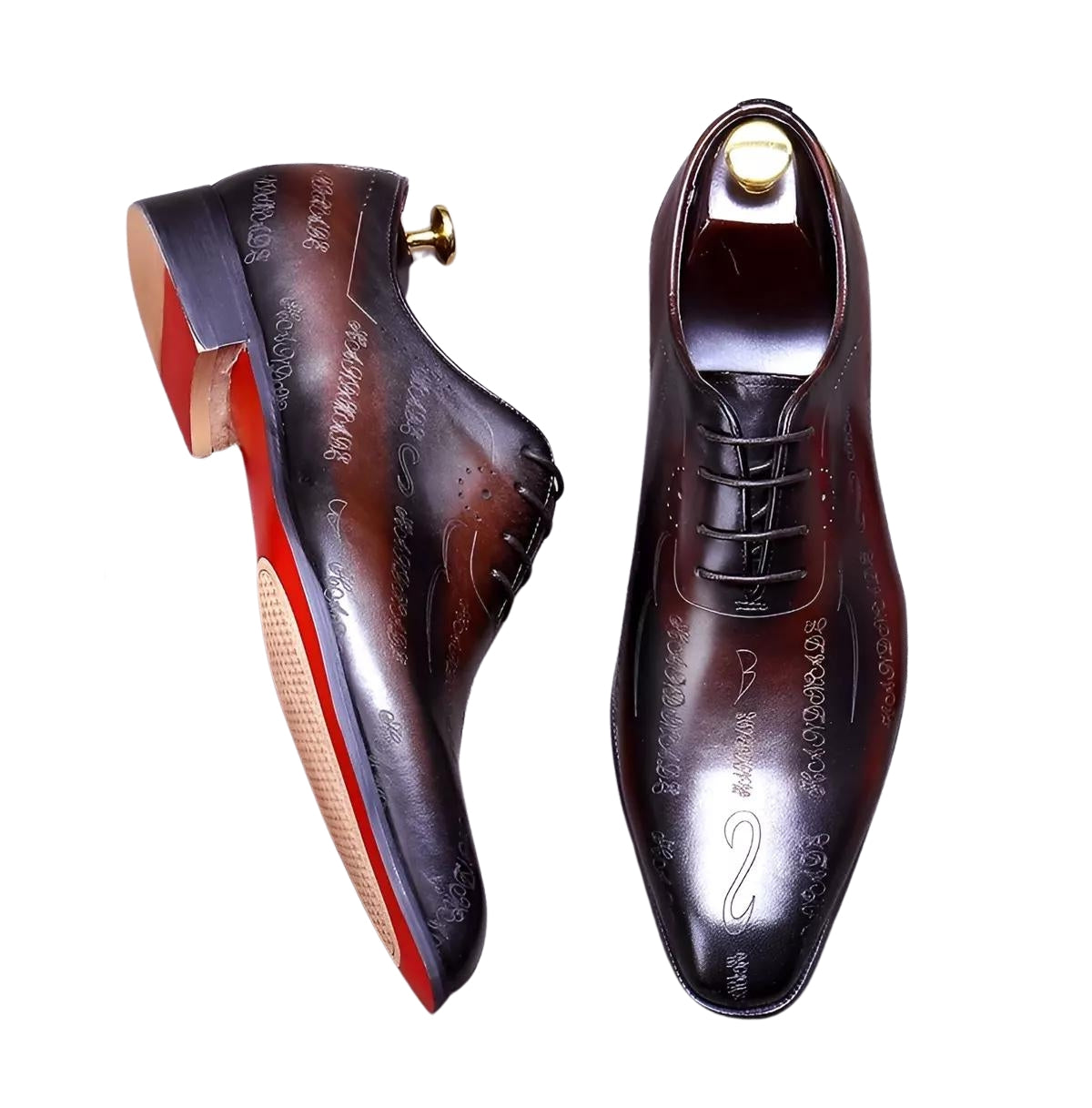 Handmade Men's Polished Leather Embossed Oxford Dress Shoes