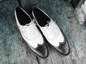 Handmade Mens Spectator Two tone Wing tip brogue Dress shoes, shoes for men