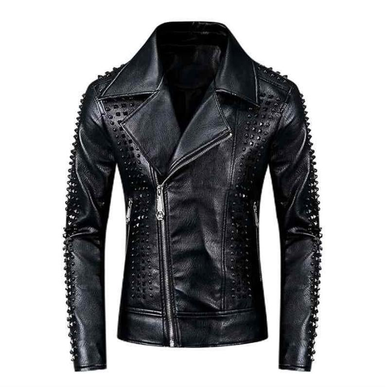 Punk Handmade Men's Studded Leather Jacket,rock Style Leather Jacket