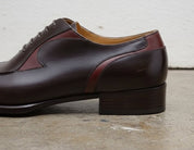 Handmade Mens Stylish Oxfords two tone Leather Dress shoes, Men tuxedo shoe - detail-view-showing-texture