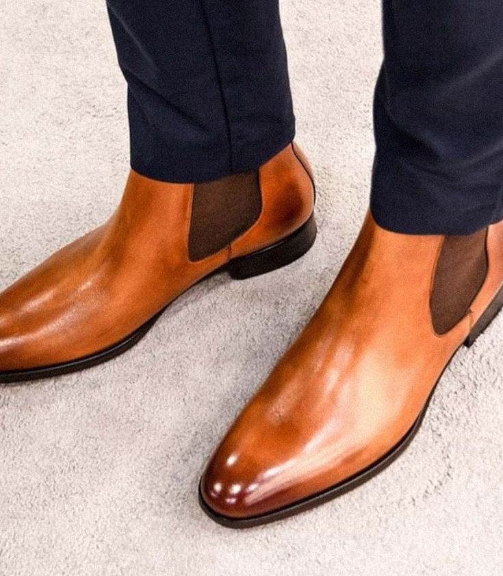 Handmade Mens Tan brown leather chelsea boots, Men ankle boots, Men boots