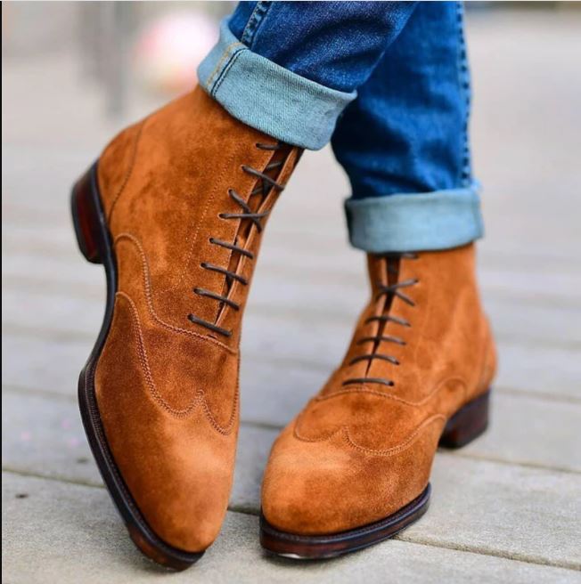 Handmade Mens Tan color Suede Lace up ankle boot, Men Casual classic boots